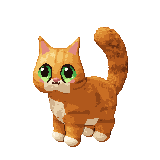 Animated pixel-art cat, grown up, idling on its screen background