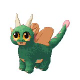 Animated pixel-art dragon, grown up, idling on its screen background